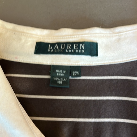 Lauren Ralph Lauren Silk Button Down Blouse Brown With Cream Stripe Sz 20 W - Picture 2 of 4